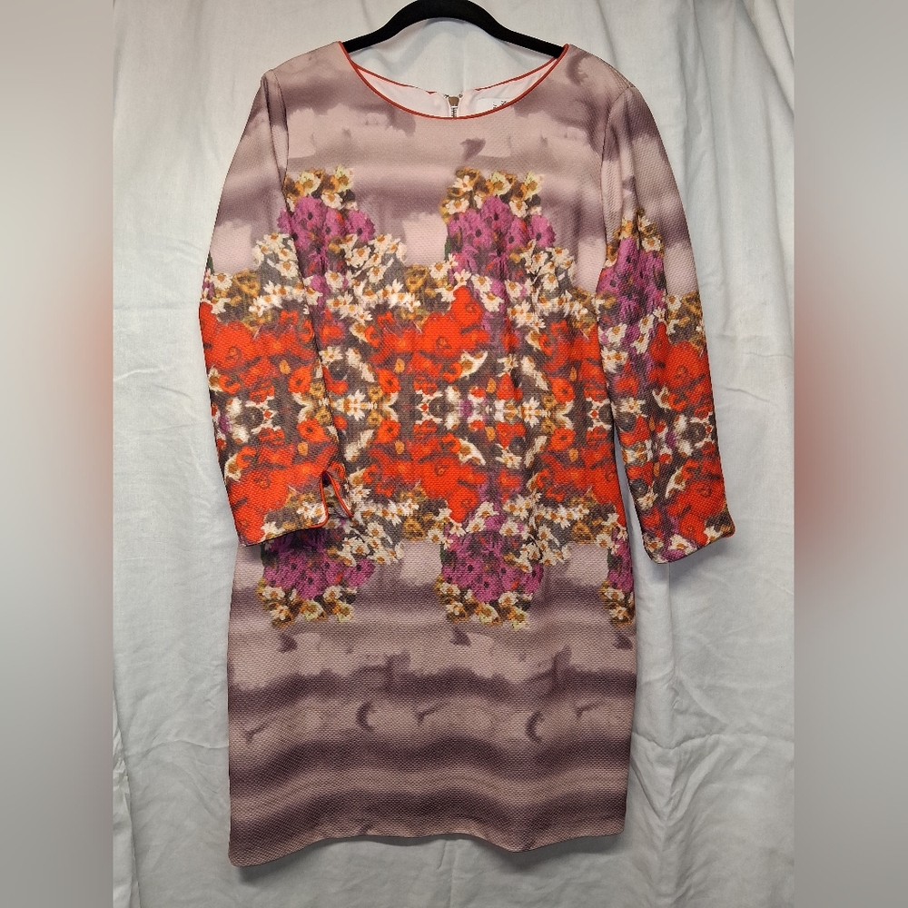 Badgley Mischka Floral Shift Dress in Lavender, Red and Pink